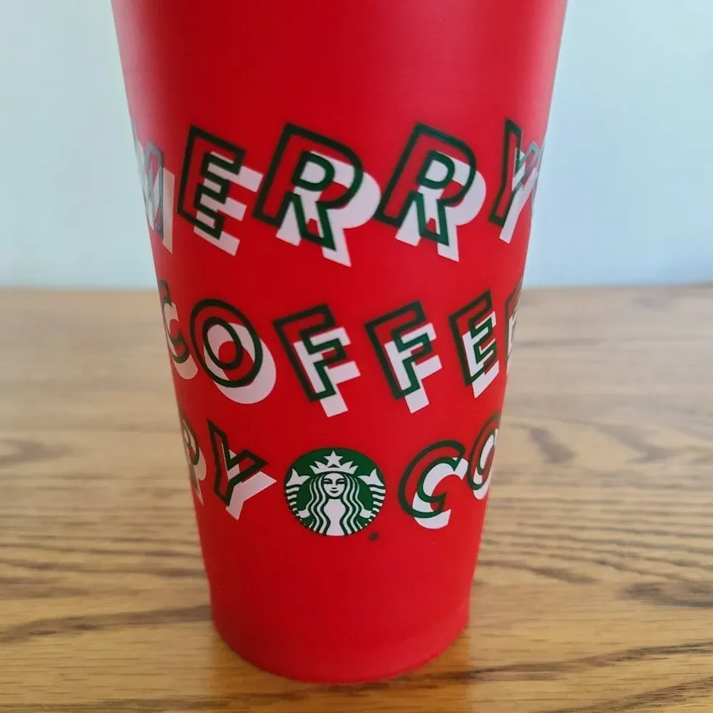 2013 Holiday Christmas Starbucks Red Plastic Collectible Reusable Cup Mug W/Lid